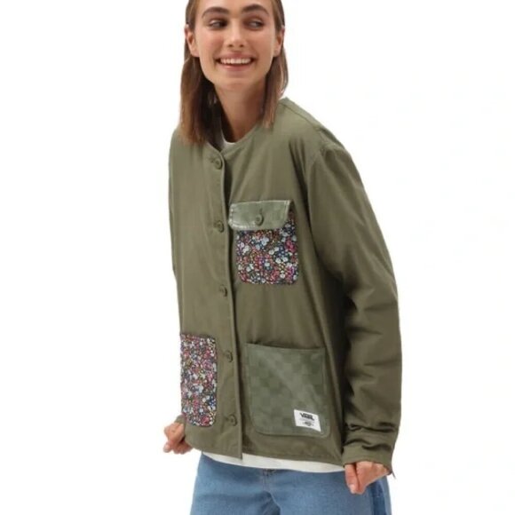 Vans Liberty of London Women's Army Green Jacket with Floral Accents sz xs - Picture 1 of 7